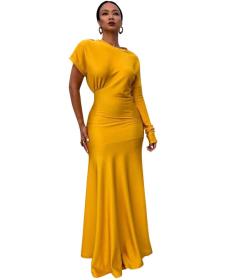 Fashion Short Sleeves Yellow Maxi Dress NS2648