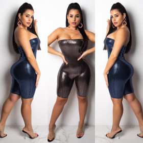 Wholesale Price Clubwear Off Shoulder Bling Short Jumpsuit K8647
