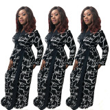 Unique Letter Print Hook & Loop Long Coat SDD9054