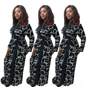 Unique Letter Print Hook & Loop Long Coat SDD9054