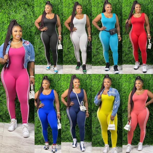 Sexy Striped Sleeveless Backless Plus Size Bodycon Jumpsuit XM6101