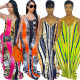 Casual Coloring Printed Suspender V-Neck Loose Long Dress YF8574