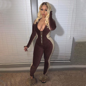 Stitching autumn solid color sexy tight-fitting casual jumpsuit women MY9734