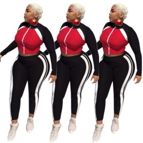 Leisure Women Long Clothes Color Patchwork Track Suits YT3068