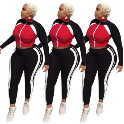 Leisure Women Long Clothes Color Patchwork Track Suits YT3068