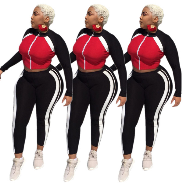 Leisure Women Long Clothes Color Patchwork Track Suits YT3068