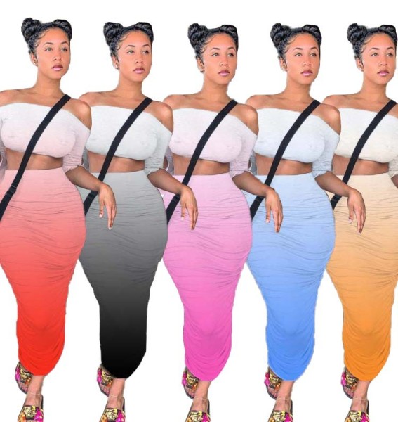 Pleated tube top flared sleeve LY5843
