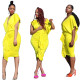 Unique Ladies Yellow Deep V Collar Pleated Midi Dress K8795