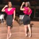 Red and black stitching ruffled dress cl6007