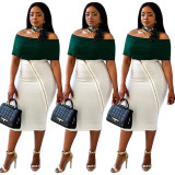 Leisure Suits Dew Shoulder Overlay Top Zipper Wrap Skirt K8648