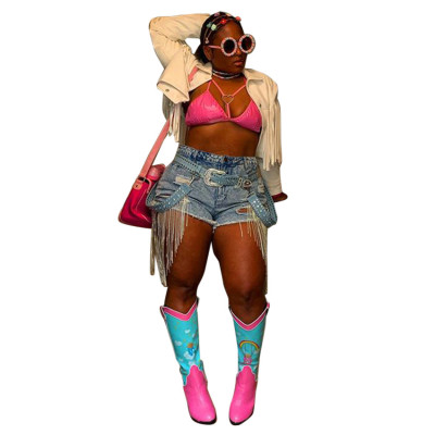 Explosive tight-fitting cut hollow sexy button denim shorts ME0050
