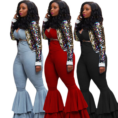 Clubwear Fashion Women Outfits Strapless Top Flared Pants AMM8053