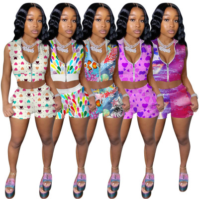 Fashion casual women's multi-color printing suit KK8208