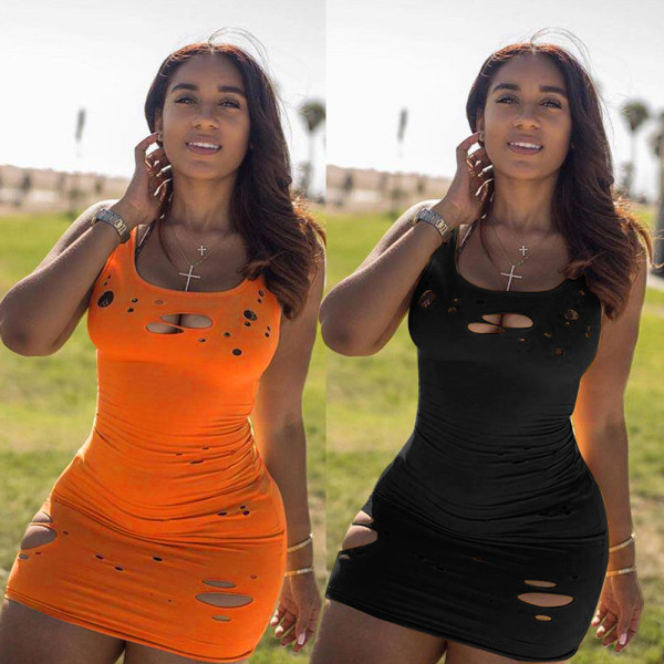 Sexy ripped vest dress nightclub dress K8905