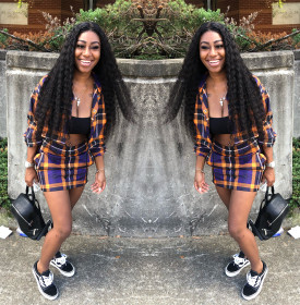 Leisure Plaid Autumn Suits Long Sleeves Coat Wrap Skirt D8200