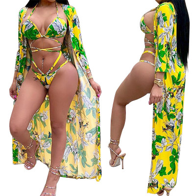 Summer new digital printed split swimsuit three-piece suit YF8519