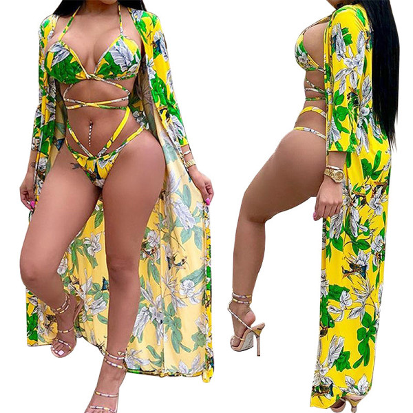Summer new digital printed split swimsuit three-piece suit YF8519