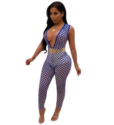 Sexy Deep V Neck Sleeveless Blue Jumpsuit H9475-2