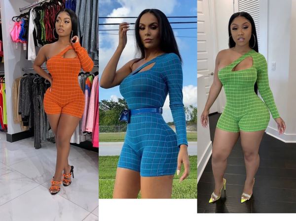 Summer sexy strapless plaid jumpsuit HM6193