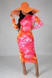 Womens new flower digital printing dress long skirt mid-length skirt YZ510