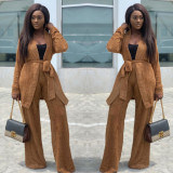 Thicken Suits Bandage Cardigan Coat Wide Leg Pants HM5263