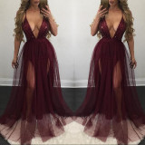 Backless Party Sequin Patchwork Deep V Collar Maxi Dress NS0169