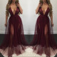 Backless Party Sequin Patchwork Deep V Collar Maxi Dress NS0169