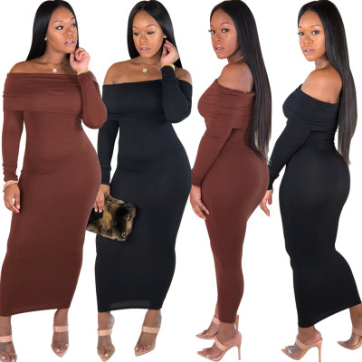 Hot Knit Bodycon Dew Shoulder Overlay Long Dresses SY8298