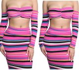Strapless Bra Tops Striped Midi Skirts Sets LMM8041