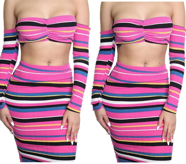 Strapless Bra Tops Striped Midi Skirts Sets LMM8041
