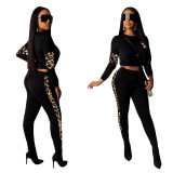 Leopard Printing Splicing Running Elastic Waist Ladies Suits SN2052