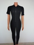 Knit Cotton Jumpsuit Sexy Zipper Collar Short Sleeve Rompers FF1033