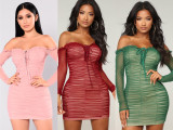 Temperament tube top strapless long-sleeved slim bag hip short dress MS530