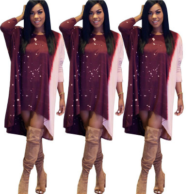 Loose Fitting Leisure Printing Round Neck Irregular Dress YX9070