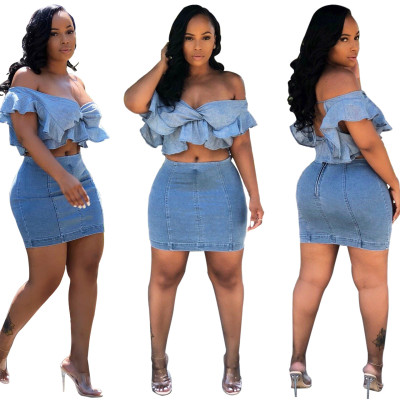 Mature Women Suits Strapless Ruffle Top Bodycon Skirt M796