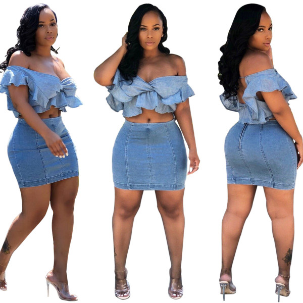 Mature Women Suits Strapless Ruffle Top Bodycon Skirt M796