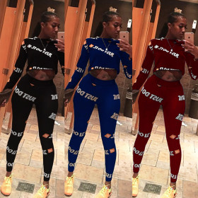 Sport Long Clothes Letters Printing Tight 2 Pieces Outfits AL004