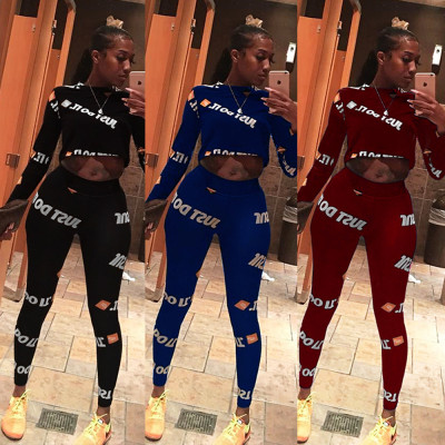 Sport Long Clothes Letters Printing Tight 2 Pieces Outfits AL004