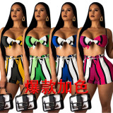 Bra Tops Striped Mini Shorts Sexy Club Sets MD156