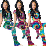Tie-dye short sleeve pleated trousers sports two-piece suit DN8389