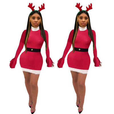 Christmas Fashion High Waist Flared Sleeve Party Pencil Dress MN8086