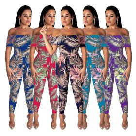 Online Sale Women Printing Flat Shoulder Bodycon Jumpsuit SMR9311