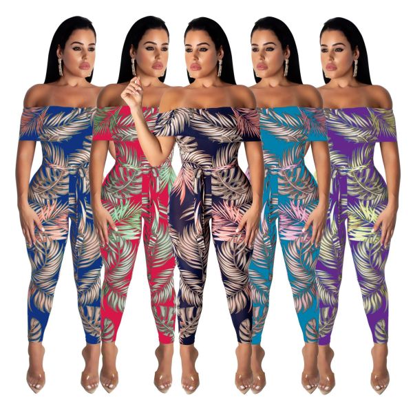 Online Sale Women Printing Flat Shoulder Bodycon Jumpsuit SMR9311