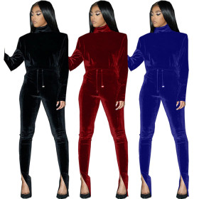Gold velvet crotch casual two-piece suit TK6058