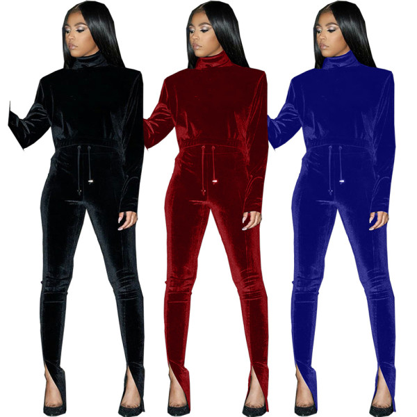 Gold velvet crotch casual two-piece suit TK6058