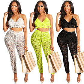Pure Color Sexy Hollow Out 2 Pieces Mesh Bikini Sets GL6172