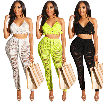 Pure Color Sexy Hollow Out 2 Pieces Mesh Bikini Sets GL6172