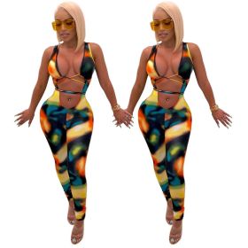 New Design Bandage Sleeveless Tie-Dye Tight Jumpsuit YS291