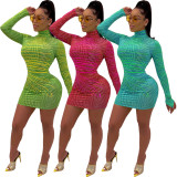 Wholesale Price High Neck Printing Bodycon Wrap Dress ML7252