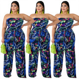 Comfy Loose Clothing Flat Shoulder Printing Jumpsuit Q5033